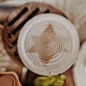 Handmade/Handspun Stoneware Pottery Greige Trivet Plate With Brown Star